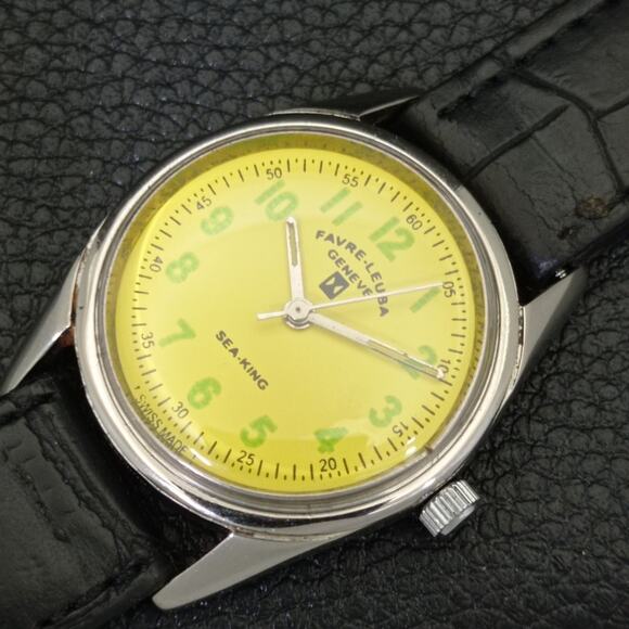 Vintage 1980 Favre Leuba Manual Mens Silver Watch W/Leather Strap - Picture 6 of 9